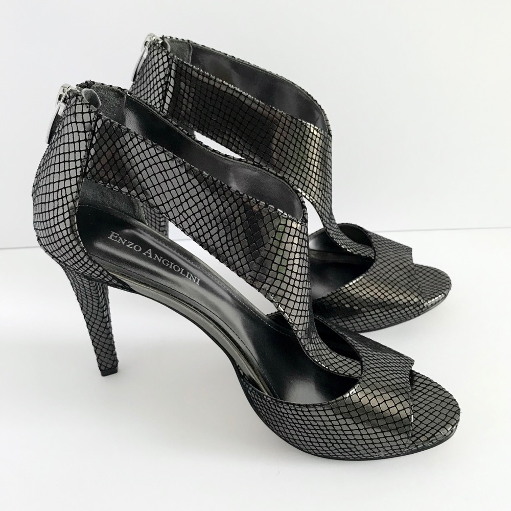 COPY - Enzo Angiolini Pewter Silver Zipper Croc Bootie Sandals